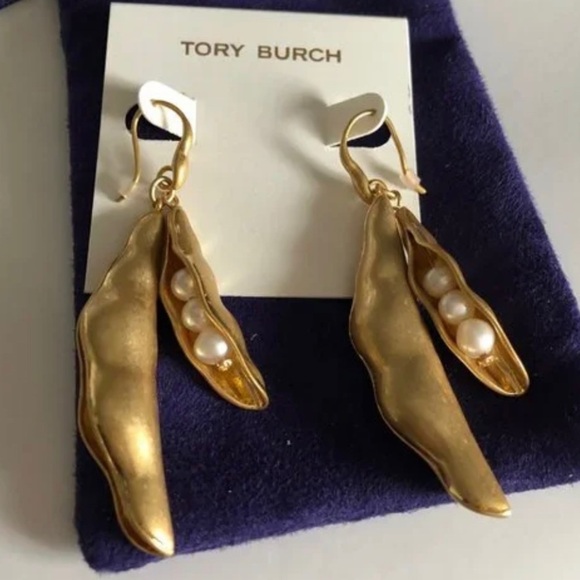 🆕Tory Burch Authentic Gold Pea Pod Statement Earring - Picture 11 of 13